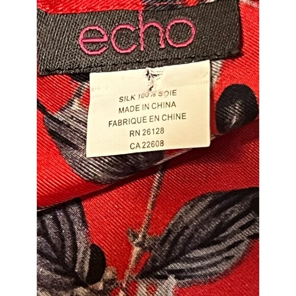 Echo red floral long silk scarf - Picture 4 of 5